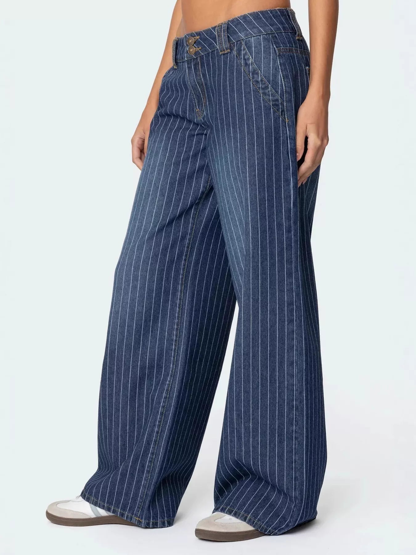 Wide leg jeans striped pattern detail view