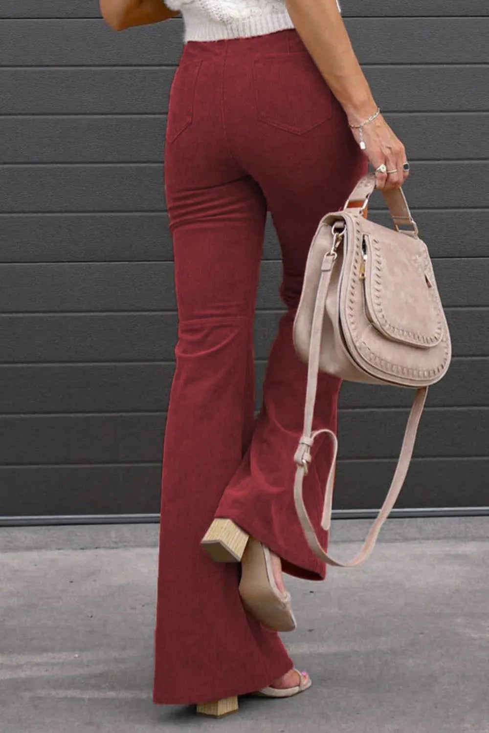 High waist bootcut pants side detail view