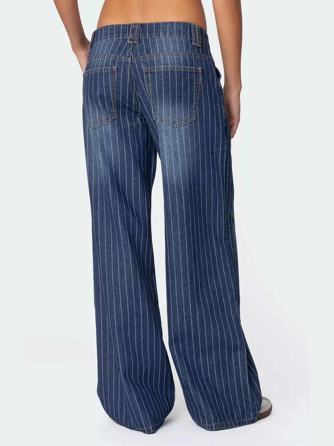 Striped wide leg jeans back view