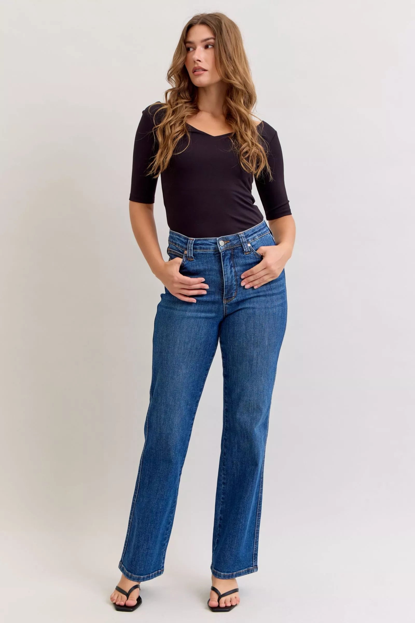 Women's high waist tummy control straight jeans front view