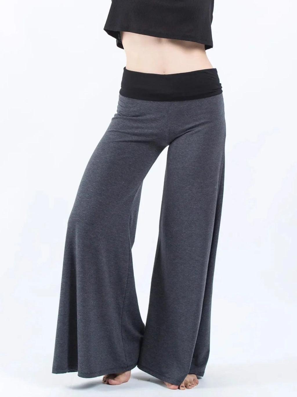 Women's high waisted wide leg yoga pants gray front view