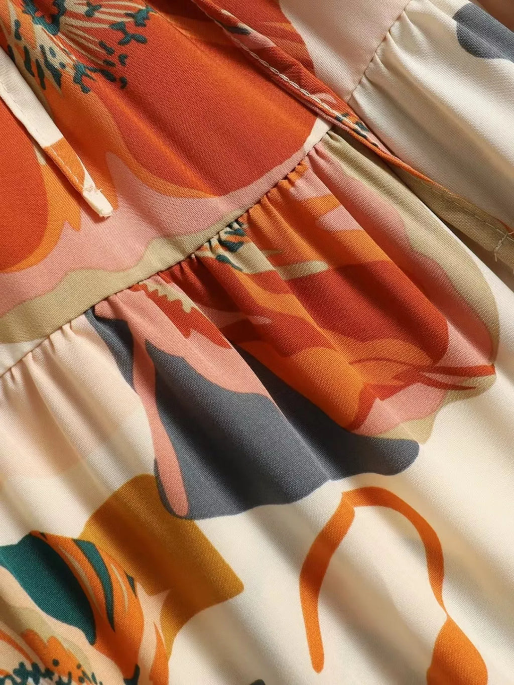 Floral print tiered skirt with ruched detail view 