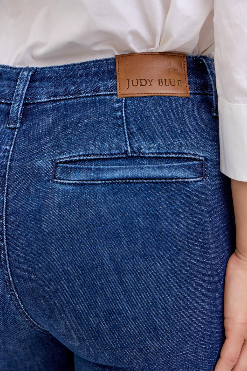 High waist flare jeans side detail view