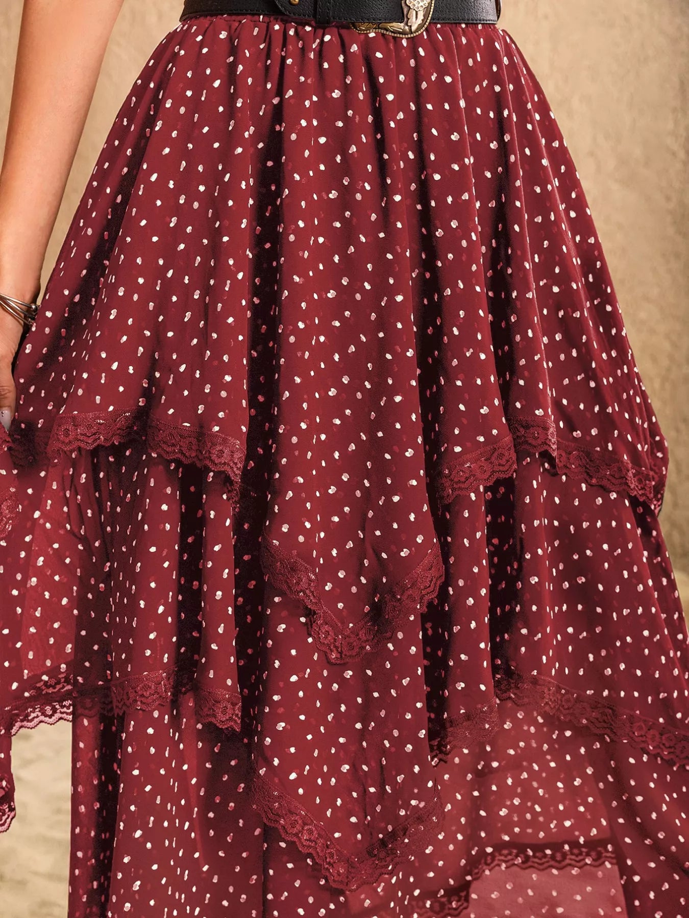 Lace detail layered skirt close-up view