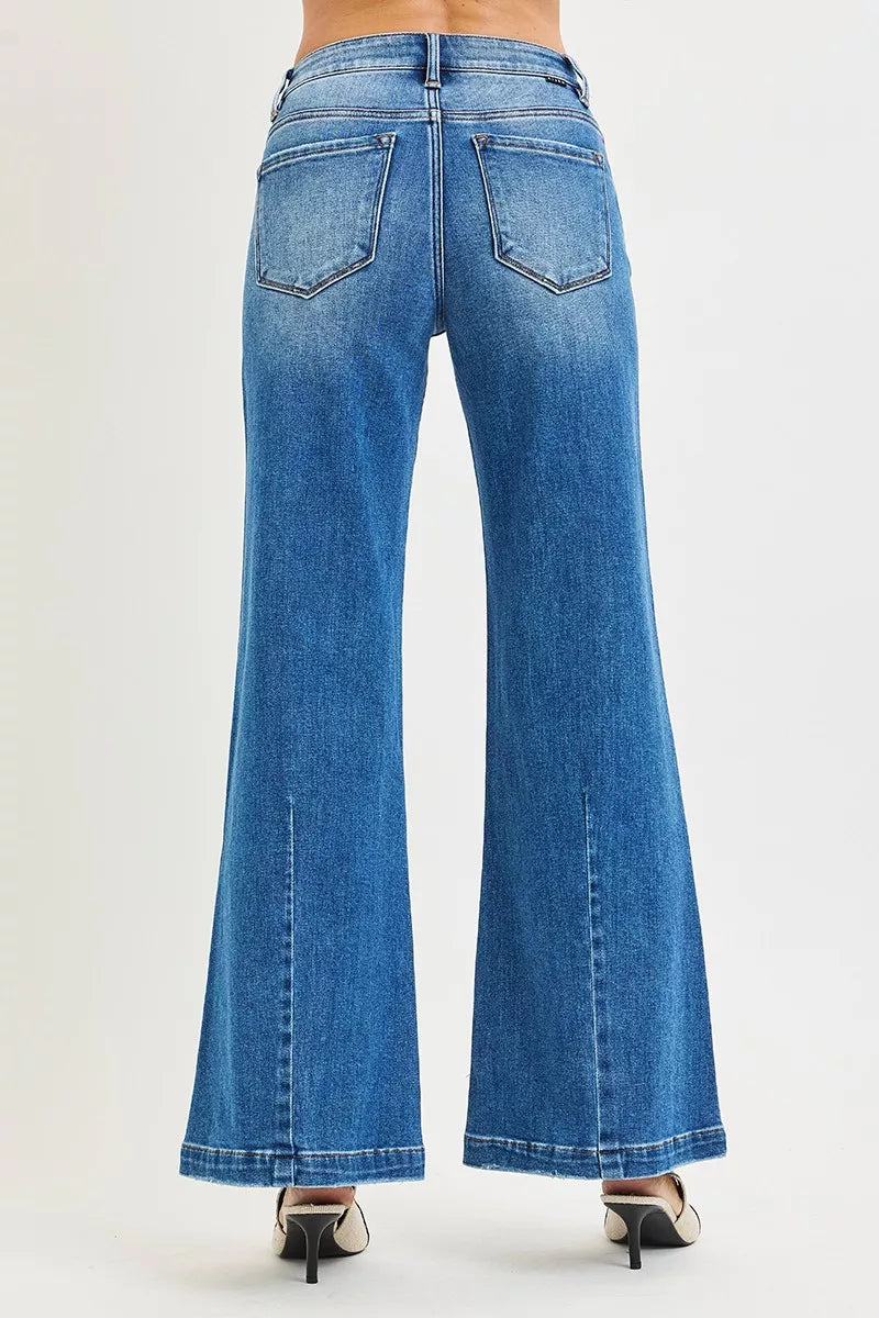 RISEN wide leg flare jeans back view
