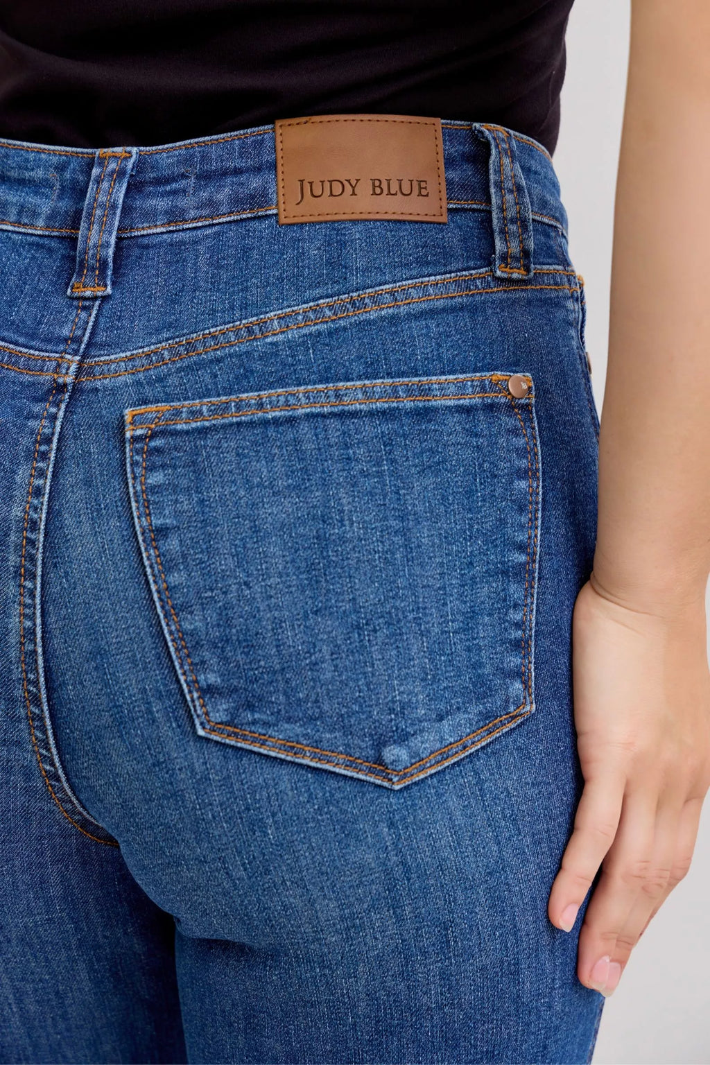 High waist straight leg jeans side detail view
