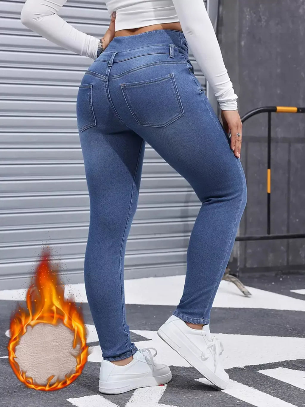 High waist skinny jeans back view